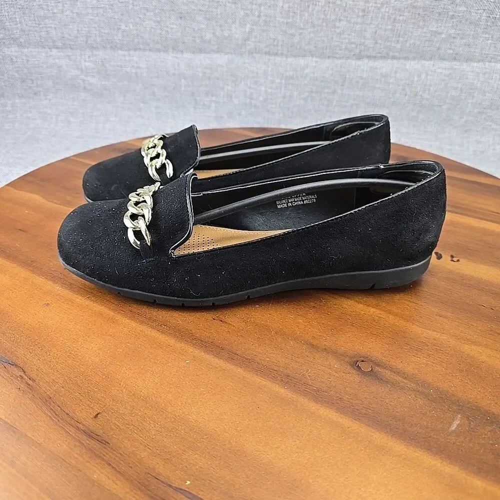 Comfortview Women's Size 7.5WW Thayer Slip On Flat With‎ Gold Chain Accent